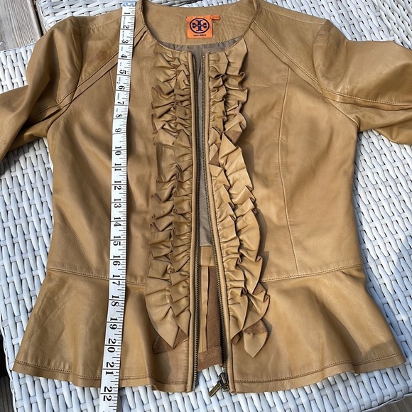 TORY BURCH Peplum Camel Leather Jacket Size 2 - Picture 14 of 14
